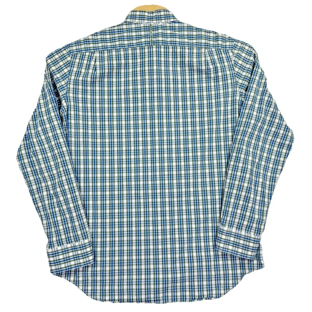 Banana Republic Shirt Mens Large Green Blue Plaid Soft Wash Slim Fit Classic‎